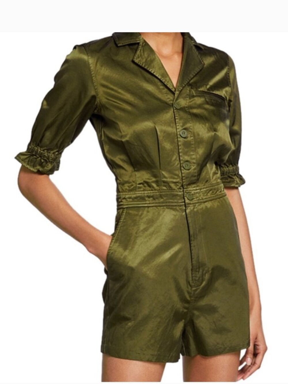 J BRAND for Neiman Marcus "Renee" Romper Olive Metallic Utility Playsuit -size S